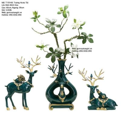 TƯỢNG HƯƠU TÀI LỘC KÈM BÌNH HOA